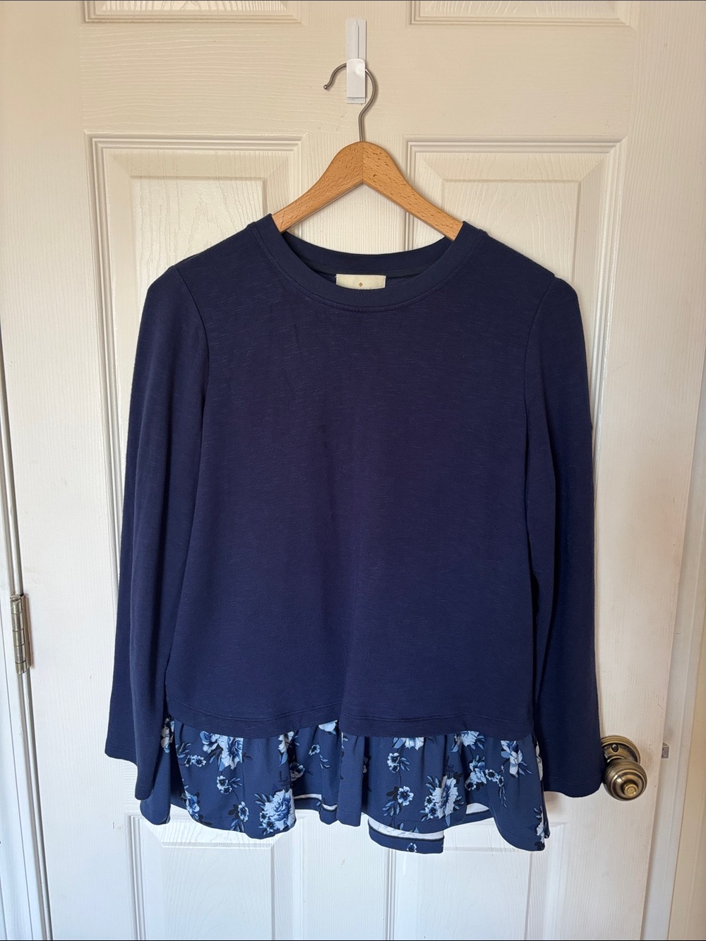 Kate Spade Navy Blue Layered Long Sleeve Peplum Top